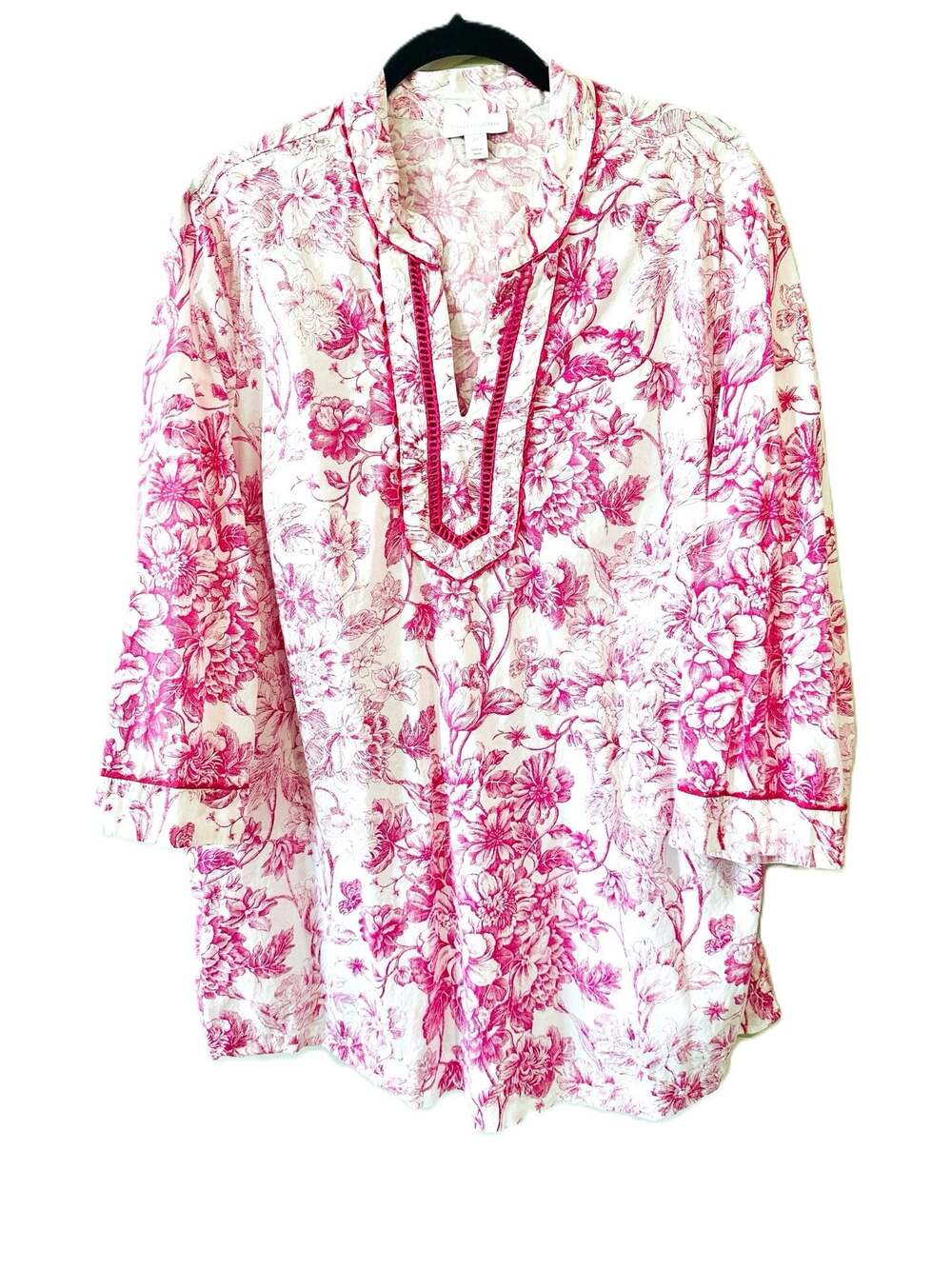 Charter Club Pink Floral Print Tunic Top 3/4 Sleeve Size 2X